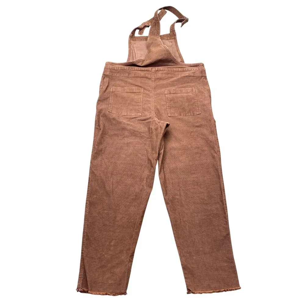 Aerie Womens Brown Corduroy Overalls Tapered Leg Raw Hem Size M Grunge Barn